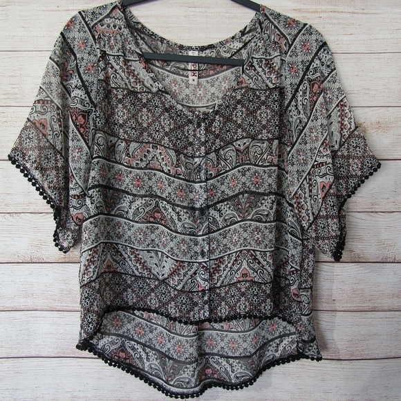 Junior's Mudd Sheer Button Up Top - Picture 1 of 7